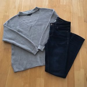 Grey Choker Neck Sweater
